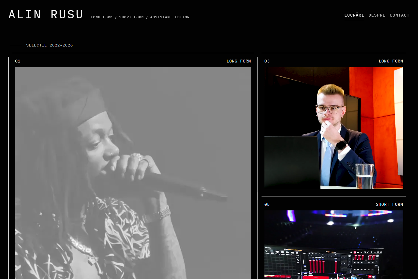 Video editor portfolio homepage screenshot.